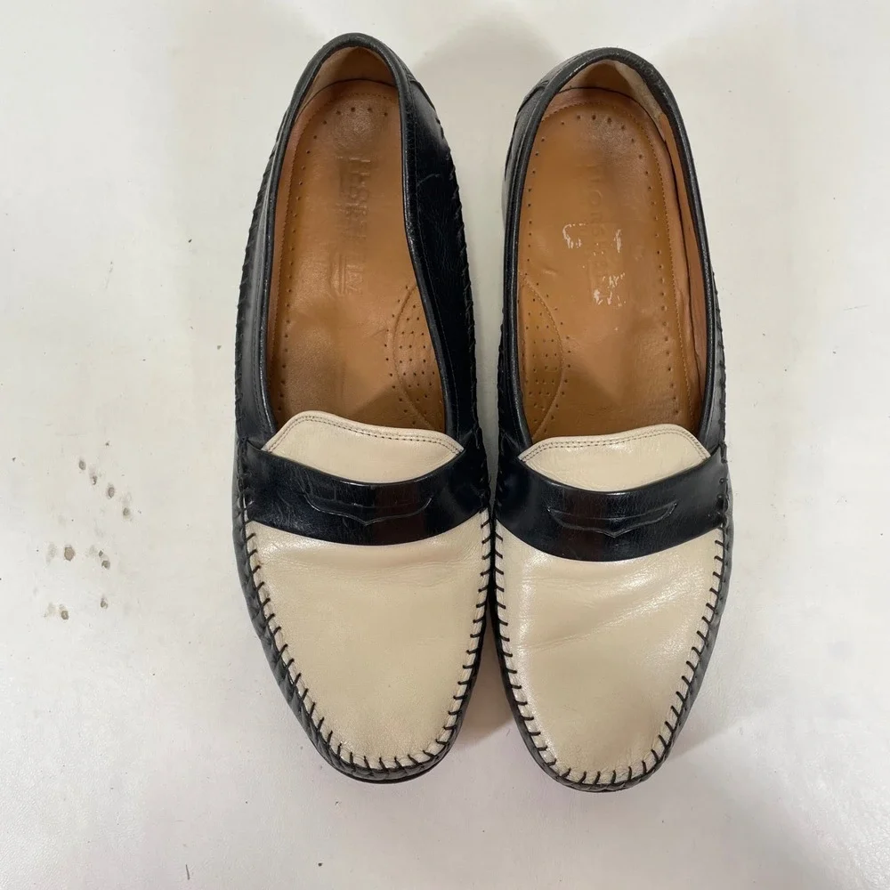 Florsheim Mens Two Tone Penny Loafers Black Cream Leather Whipstitch 10.5 EEE